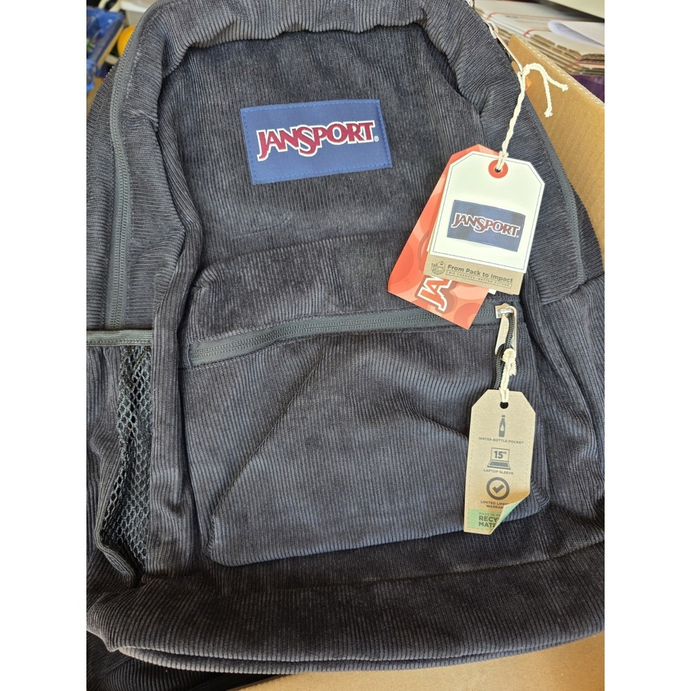 JanSport Cross Town Plus Remix Backpack Black Corduroy New w/ Tags